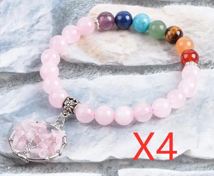 Rose Quartz Chakra Bracelet with a Tree of Life Charm